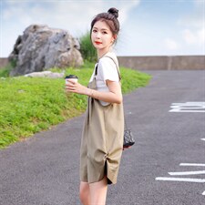 现货-2026夏季工装背带裤女韩版宽松休闲百搭两件套复古灯笼短裤，女装套装/套裙，霓裳依族