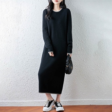 2025七针加厚长款花边领连衣裙，女装连衣裙，越洋羊