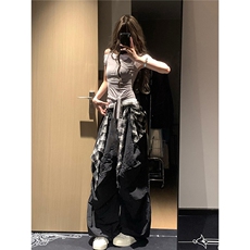美式嘻哈街舞可拆卸阔腿裤宽松垂感弯刀休闲裤爵士舞裤子CA265，男装休闲裤，星座516A