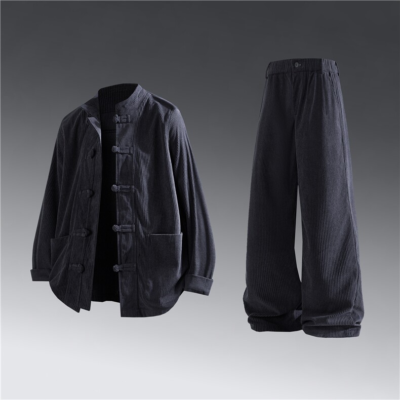 风长袖灯芯绒套装立领盘扣男士纯色套装两件套DSA008-TZ2524,男装休闲套装,电商A008