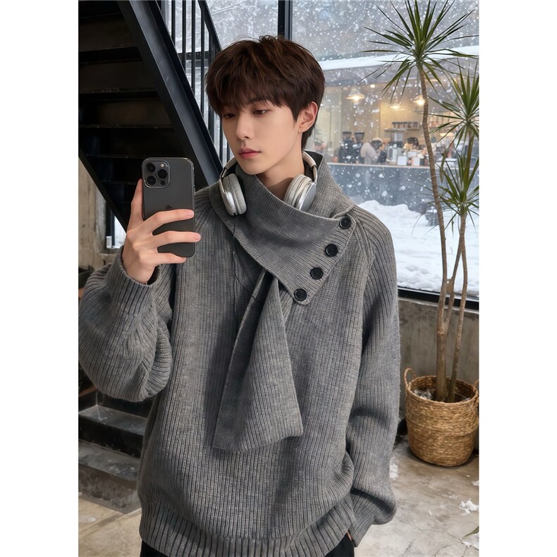 网图半高领毛衣男款秋冬季美式复古可脱卸围巾针织衫MY1471-特P65，男装针织衫/毛衣，星座1007（原301D）