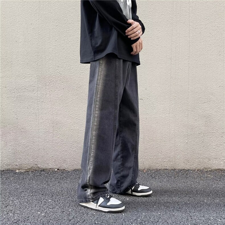 美式高街复古牛仔裤男ins潮牌宽松喇叭阔腿拖地长裤子NK828-p40,男装牛仔裤,星座1008-2