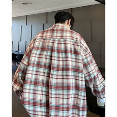 美式复古格子长袖衬衫男春秋季新款潮牌痞帅宽松衬衣外套，男装衬衫，星座410-7