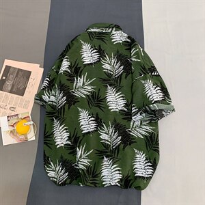 2021夏季新日系大码男港风沙滩情侣休闲短袖印花衬衫C3032-P35图片
