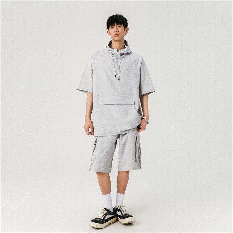 泡泡布短袖套装男夏季2025新款高级感运动休闲A406TZ5063特P70，男装休闲套装，星座309（原A406）
