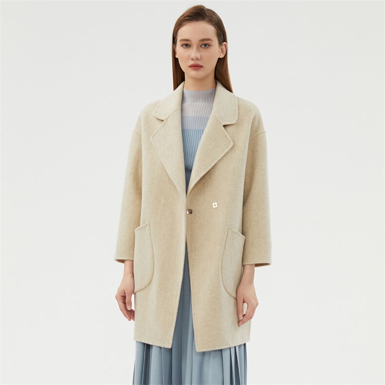 时尚百搭黑色双面呢大衣显瘦修身长款外套优雅气质女装,女装双面呢大衣,阿吉丽克