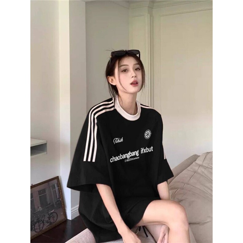 H0562-P35三条杠撞色短袖t恤女夏季新款潮牌美式小个子宽松上衣,女装T恤,星座617A-2