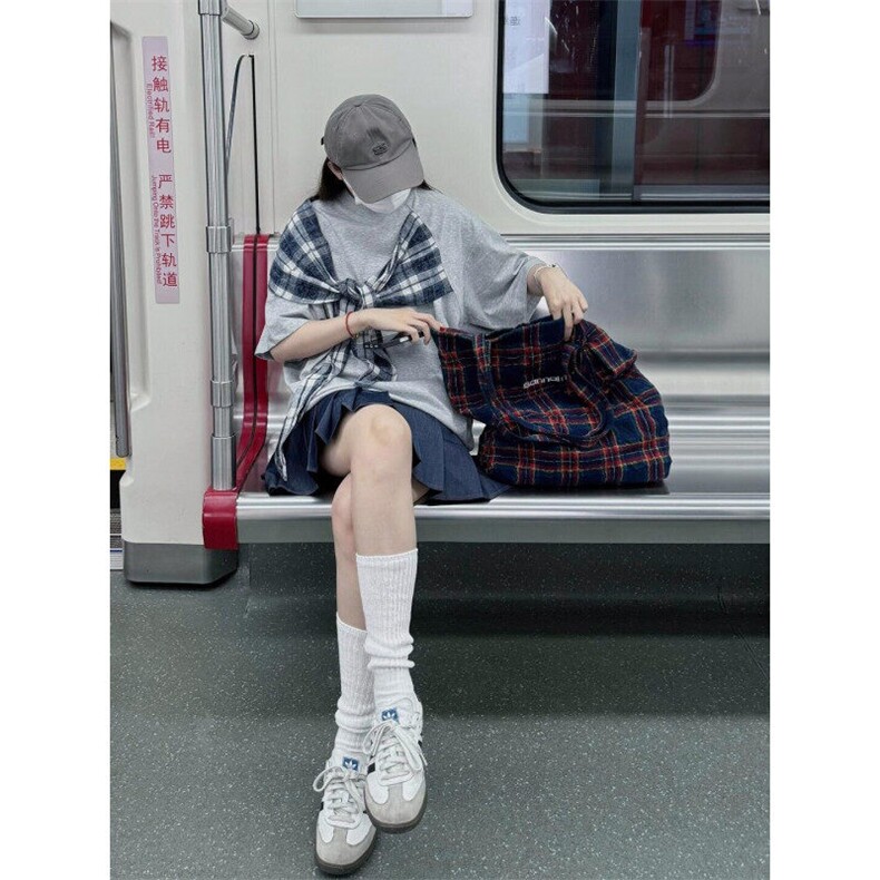 【有货】PX01CC-特P38格子拼接蝴蝶结短袖t恤男女,男装T恤,星座1007（原301D）