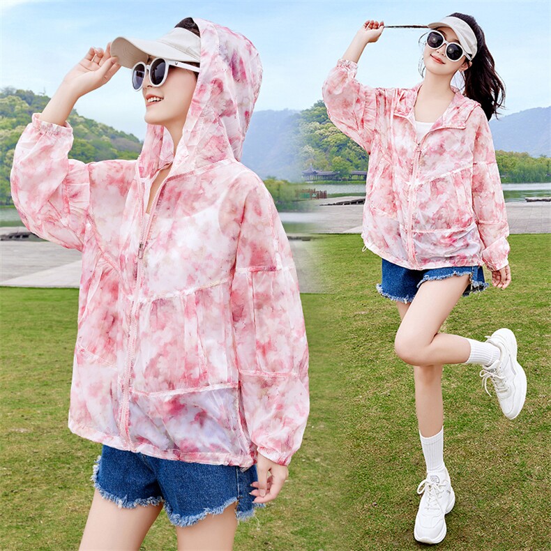 防晒衣女短款2024年夏季新款时尚开衫透气户外薄款花色防晒服外套，女装防晒衣，以桐