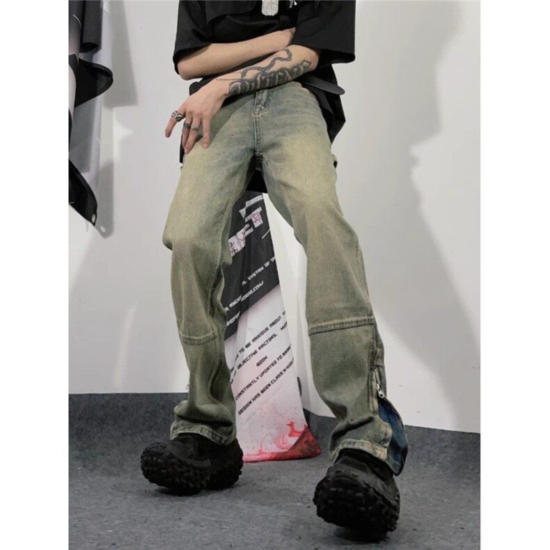 欧美高街vibe水洗复古炒色牛仔裤男hiphop宽松显瘦长裤拉链裤子,男装牛仔裤,星座506A