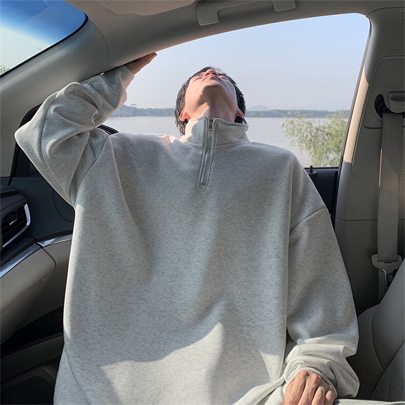 抖音得物二开25秋冬装美式全棉可翻领立领卫衣半拉链外套CM11，男装卫衣，电商A486