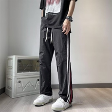 薄款高街潮牌裤子男女侧边条纹速干降落伞裤痞帅阔腿休闲裤~K6680，男装休闲裤，星座601-2