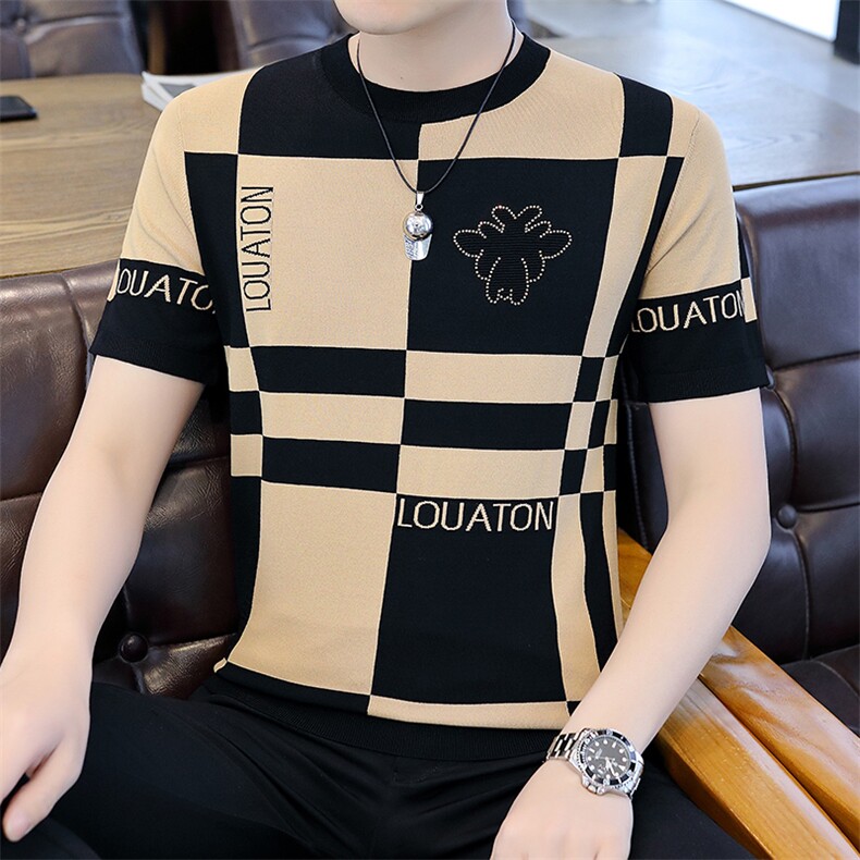 男士短袖t恤时尚休闲夏天宽松2023夏季新款中年打底衫上衣服体恤,男装T恤,电商B212（原钱塘6029）
