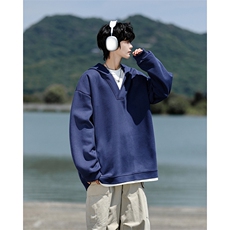 8XL-M叠穿假两件卫衣重磅连帽V领拼接套头衫宽松大码外套WY006P65，男装卫衣，电商B312