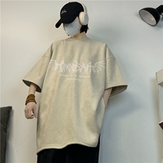 美式复古麂皮短袖阔版宽松街头高报纸玫瑰上衣XZ301B-JB4302-P28，男装T恤，星座301B