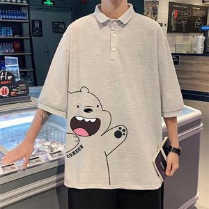 PL57131-P35 翻领短袖polo衫男大码胖子半袖t恤男有领保罗衫 模特图片