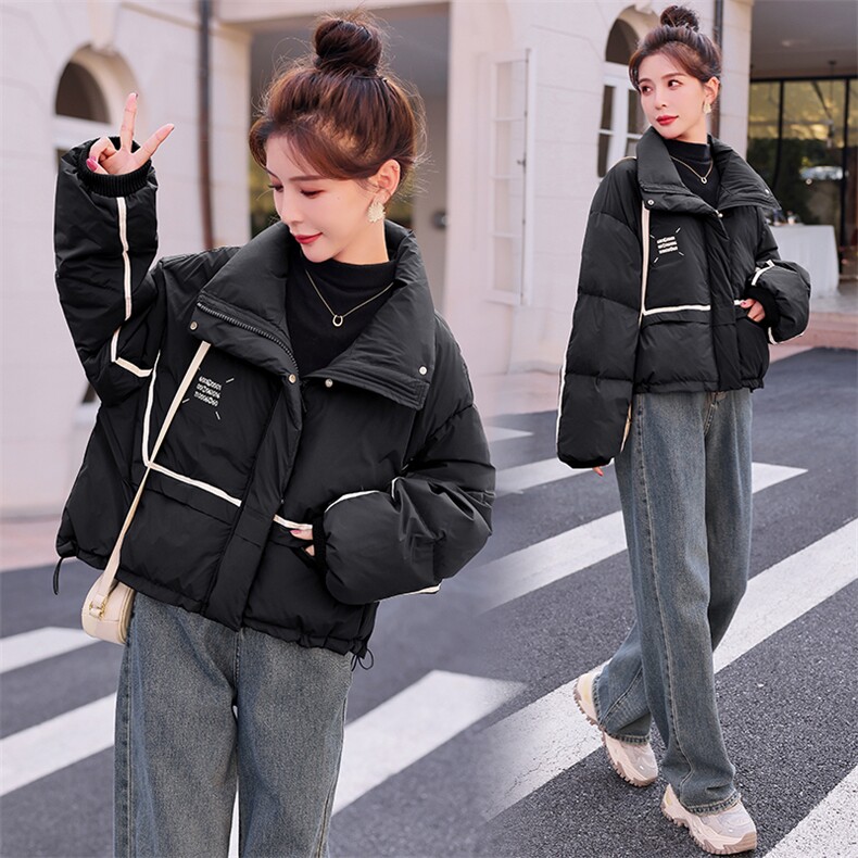 现货撞色羽绒服女短款2023冬季新款小个子加厚面包羽绒服,女装羽绒服,仟媚宠