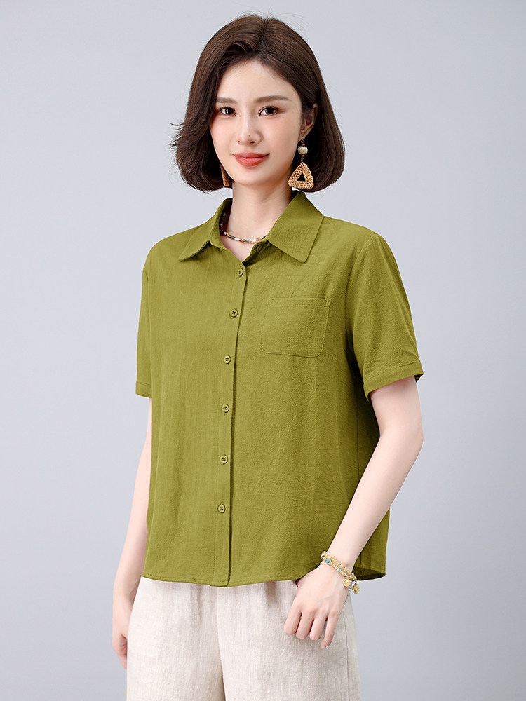 纯棉衬衫女2025夏季新款中老年妈妈大码宽松休闲全棉外穿长袖,女装衬衫,曼沙奕珂