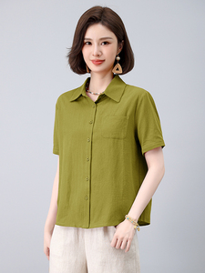 纯棉衬衫女2025夏季新款中老年妈妈大码宽松休闲全棉外穿长袖图片