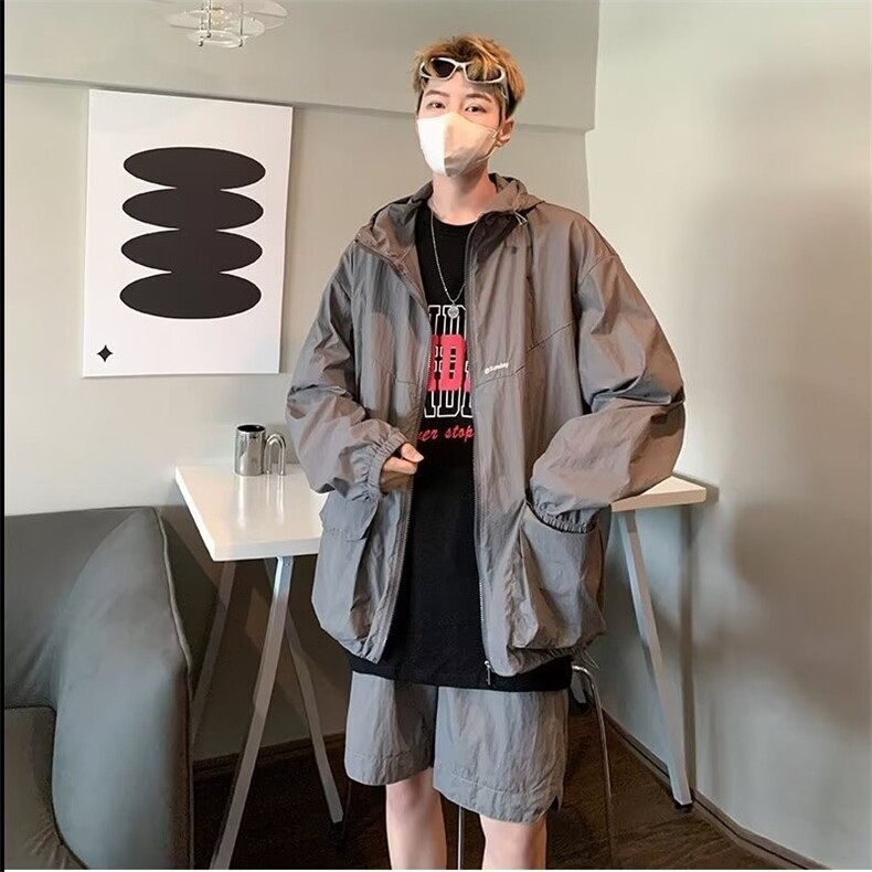 山系连帽外套男士春夏季新款潮牌户外登山休闲短裤防水工装套装,男装风衣,星座1210-1