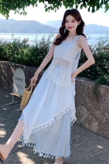 波西米亚度假风套装裙女2025夏新款镂空马甲背心流苏半身裙三件套，女装套装/套裙，浙宝220