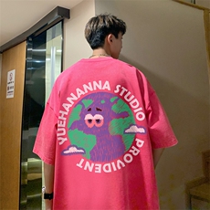 抖音供货、10万现货印花款230克水洗棉短袖T恤D223A-ST2362-P35，男装T恤，电商019-1