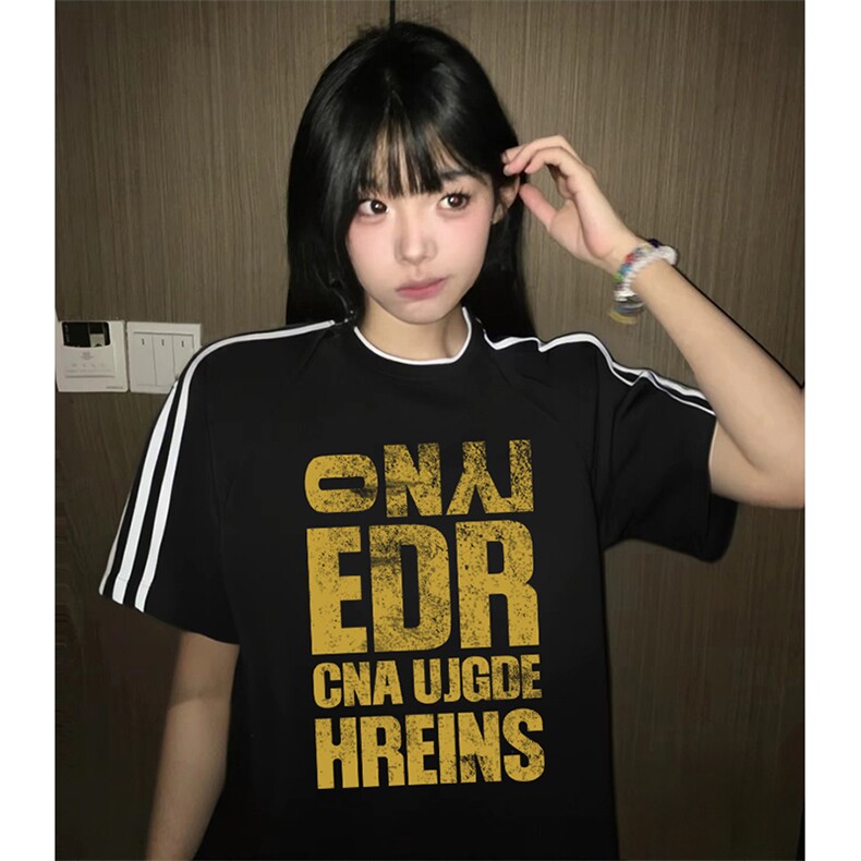 抖音得物高品质二开240克宽松纯棉美式潮牌三条杠织带短袖T恤,男装T恤,电商A486-1