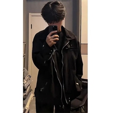 黑色麂皮绒外套男痞帅高级感ootd穿搭潮牌高街短款美式飞行员夹克，男装夹克，星座1008