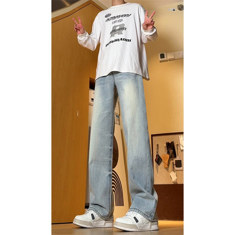 B221美式ins高街暗黑重工艺宽松微喇牛仔裤LK24388-P55控78,男装牛仔裤,电商B221