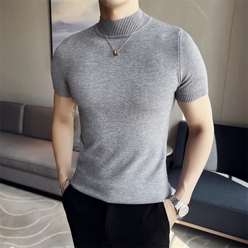2024春夏款纯色修身半高领短袖针织毛衣打底衫男M03-p45M-4XL,男装针织衫/毛衣,电商D303