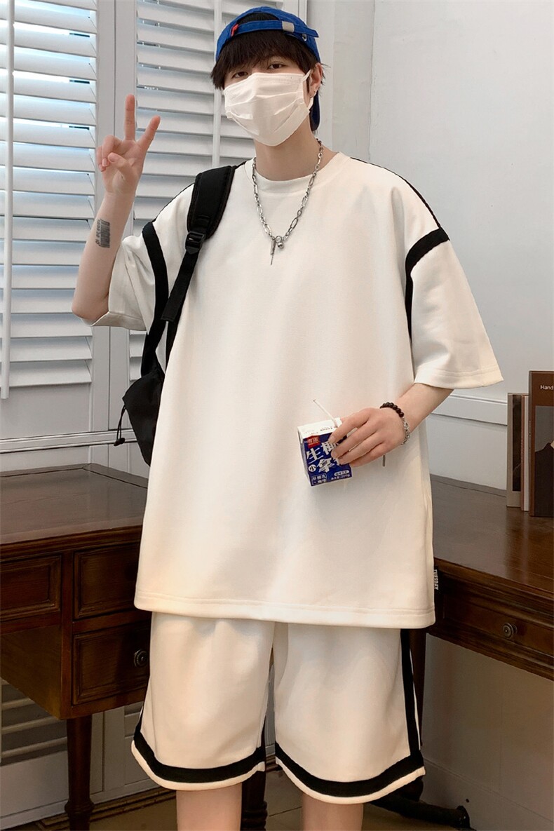 夏上新青少年纯色简约半袖套装运动短裤T恤男女7806-P75控价108,男装T恤,电商A441-1