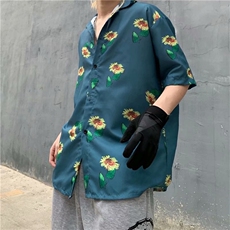 夏ins港风垂感花衬衫男薄款情侣宽松休闲外穿半袖衬衣W1011-P28，男装衬衫，星座512-2