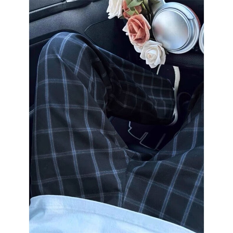 特批P40无差价网图夏季复古格子裤微喇宽松休闲裤男K5773，男装休闲裤，电商A001