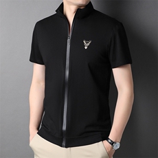 2024夏季立领短袖T恤男青年潮牌帅气全拉链半袖上衣服开衫外套P63，男装T恤，钱塘6003A(原)4033A