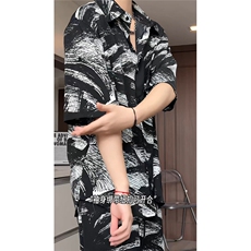 短袖衬衫男+短裤男套装男100%聚酯纤维M-5XL大码TZ78716P50控98，男装牛仔裤，星座226-1