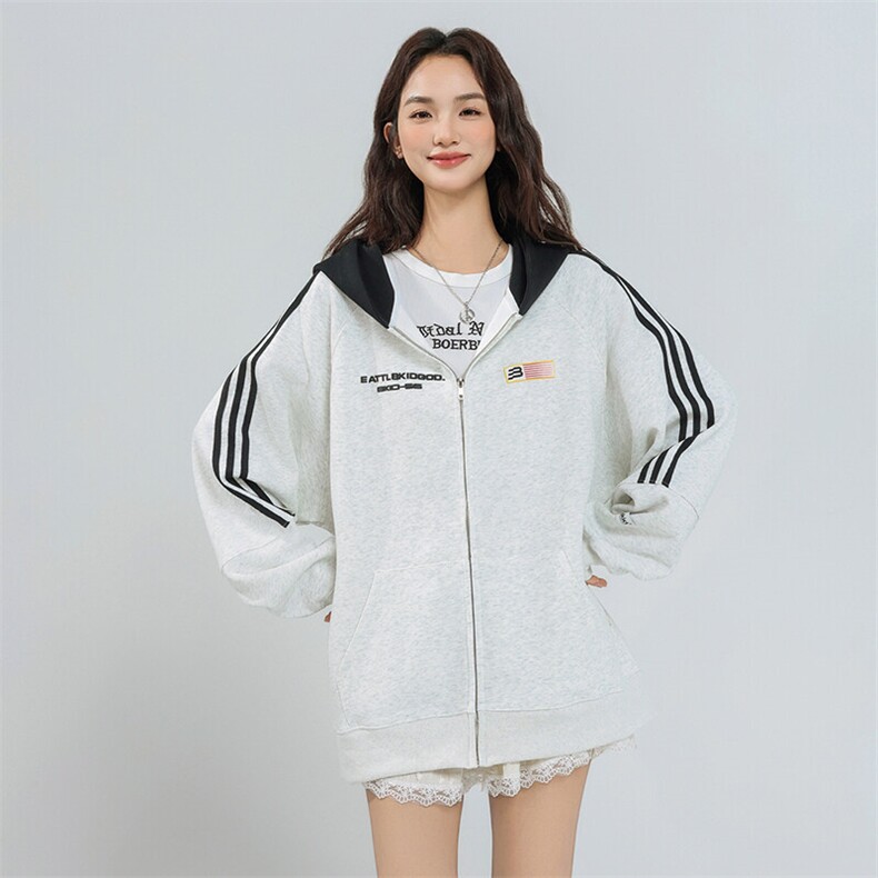 A486-P85春秋新款拼接三条杠连帽卫衣男女拉链棒球服夹克外套,男装夹克,星座911