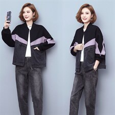2021秋冬新款时尚撞色拼接加绒外套图片