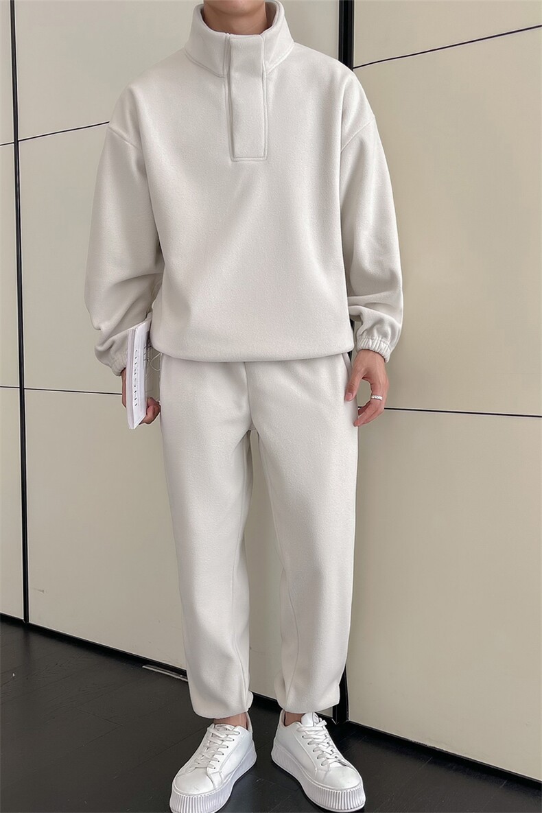 2025冬季新款男士卫衣卫裤两件套米白色摇粒绒套装C208-6787特P88,男装休闲裤,电商C208
