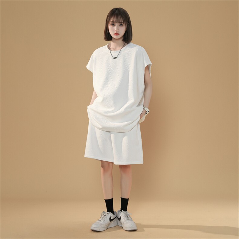 TZ84041/P55夏季提花无袖背心短裤t恤休闲宽松大码两件套套装男，女装运动套装，电商A141