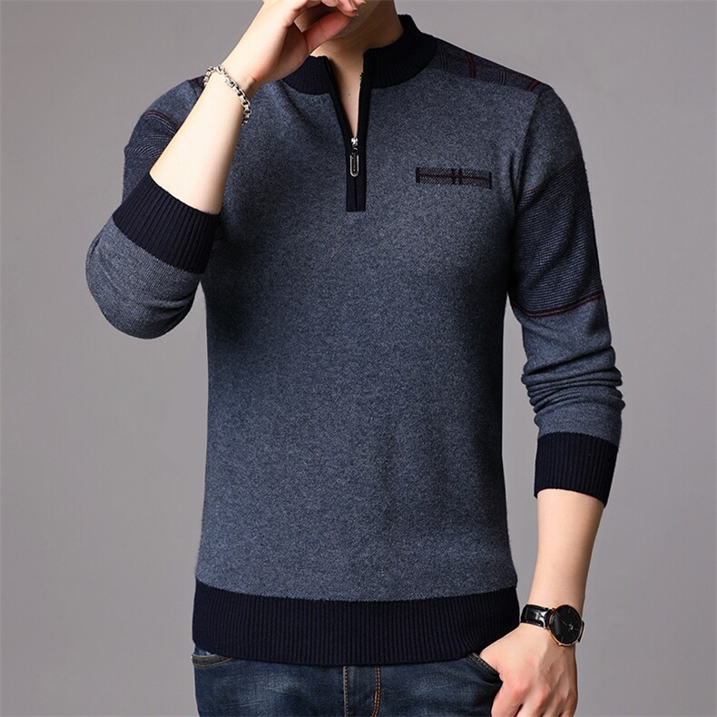 2023秋冬新款圆领纯色毛线衣针织毛衣中年男士商务休闲QLM527-P90，男装针织衫/毛衣，电商B212（原钱塘6029）