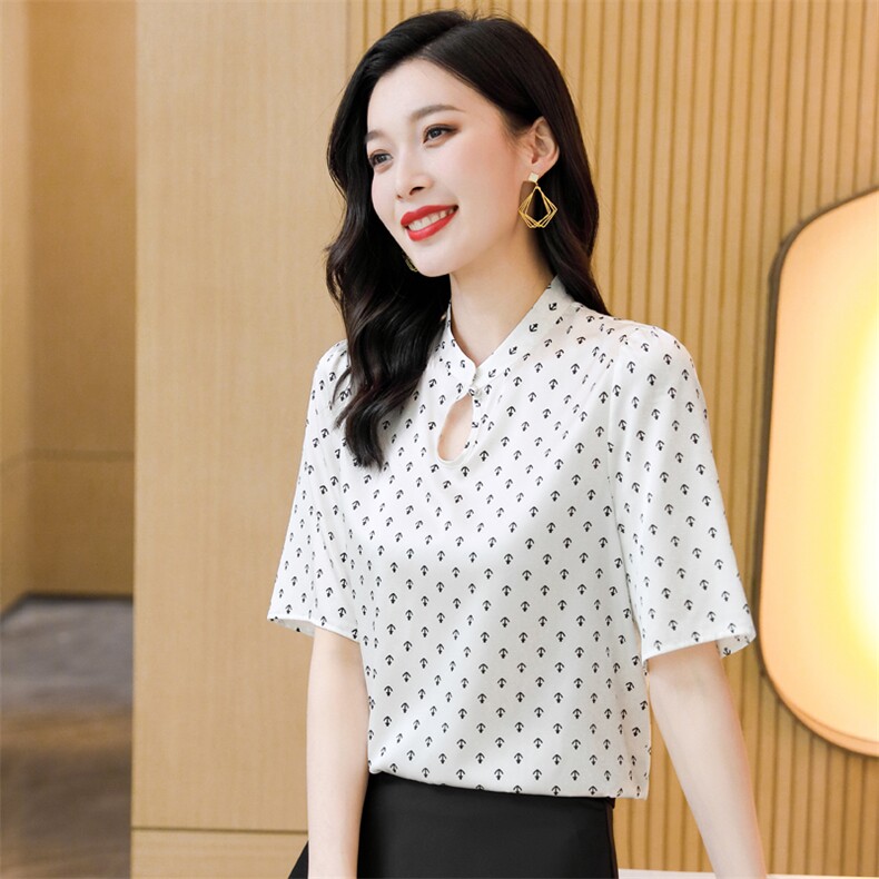 衬衫女2025新款夏季小个子气质t恤桑蚕丝真丝碎花短袖上衣图片