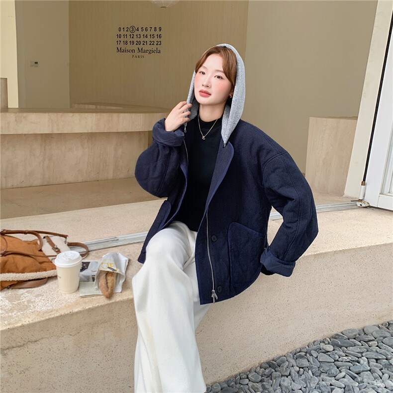 2025秋冬连帽宽松牛仔蓝棉衣2C322-M3005-P175-K245,女装棉衣/棉服,2C322