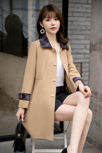 秋装新款爆上市：针织空气层拼格风衣M一XXXL，女装风衣，拉思维加丝