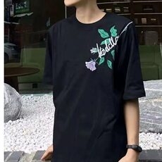 【现货】DAT45-1-特P38紫色玫瑰印花短袖T恤夏季宽松男女半袖体恤，男装T恤，星座603-2
