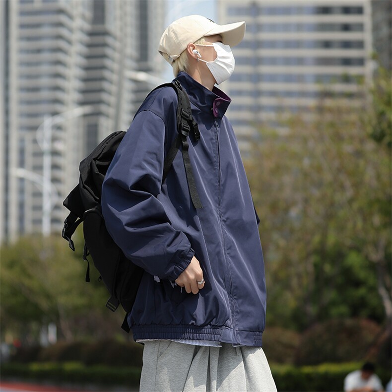WT2061-P52秋日潮立领机能夹克男城市休闲复古宽松纯色冲锋衣外套,男装夹克,星座1501-1