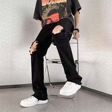 高街破洞牛仔裤男女潮牌宽松直筒vibe喇叭乞丐牛仔裤CK003-P38，男装牛仔裤，星座1109-3