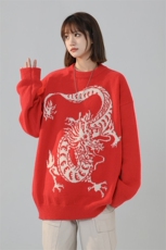 M8199/P65毛衣男女同款宽松大码红色针织衫外套，男装针织衫/毛衣，电商A141