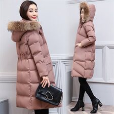 棉衣/棉服2020年冬季毛领连帽拉链长袖中长款保暖舒适，女装棉衣/棉服，三木叶子