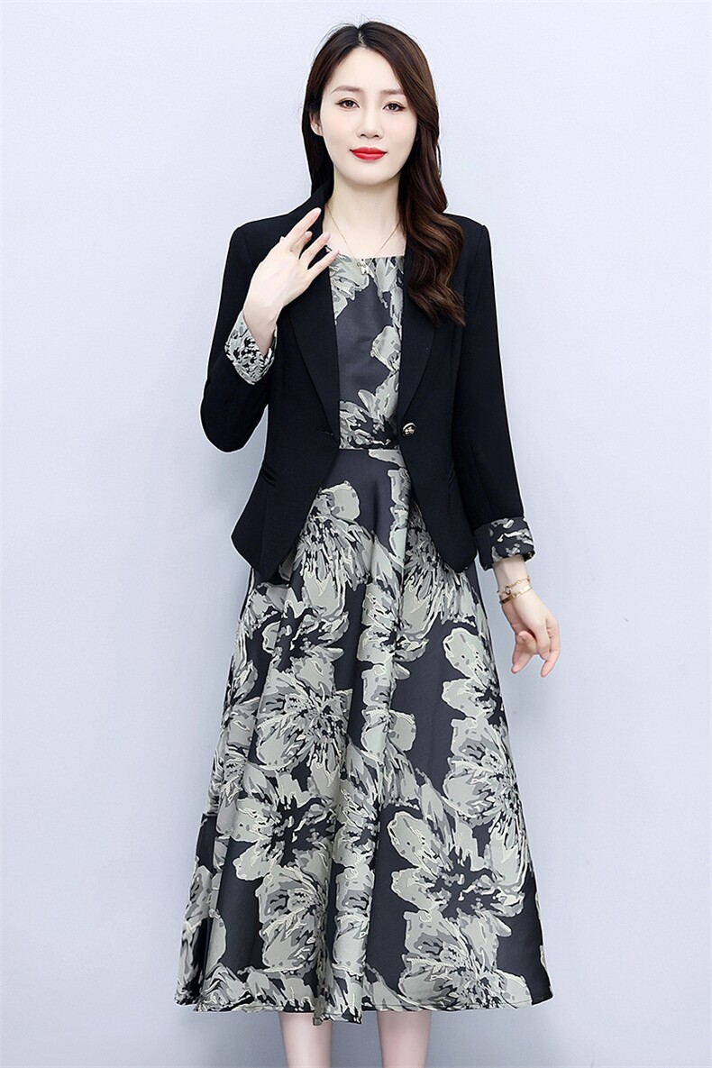 广州十三行爆款西装套装连衣裙女2025早春秋新款时尚长袖高档裙子,女装套装/套裙,时尚风爆