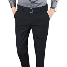 C328-P652021秋冬新款男小西裤长裤修身带腰带加厚纯色-卡其色，男装西裤，电商A211